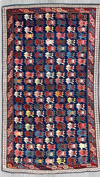 Caucasus
Azerbaijan
Shirwan Zeikhur
Rare, Unusual & Beautiful rug
Cm 100x160 ca
End of the 19th century or earlier
In good condition
Very rare kind of flower pattern
1001 awesome natural colors on dark indigo blue ground
DM or email carlokocman@gmail.com
