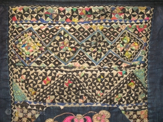 Two Miao Embroidered baby carriers. Chinese monorities. Early 20th century. Approx size: cm 60x45 or in 24'x18'.
good condition, great workmanship, lovely pattern. Ref M1 & M2
       