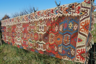 Aksaray, Central Anatolia, kilim strip. Cm 88x380, a biggie. Antique, beautiful, charming, great pattern, tens of lovely natural dyes. In good condition, with minor oxidized areas. No restorations, no penciling. For more  ...