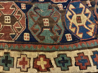 Reverse Sumack Shahsavan panel.
Size is cm 40x50 ca.
Approx age is 1880sh
Sweet piece, happily uneven, with awesome natural saturated dyes, a real tribal piece of art.
What can we tell about the "crosses"? in ...