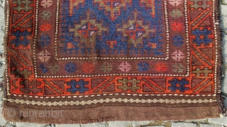 Baluch complete big Balisht (Grain bag?); Afghanistan region; beginning of 20th c.; fading purple is maybe an indicator of its age; 65 x 105 cm (2`2” x 3`5”); nice colours made with  ...