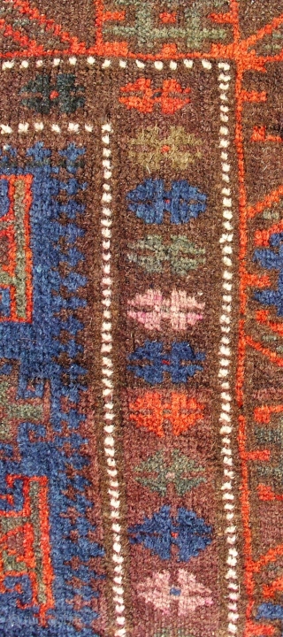 Baluch complete big Balisht (Grain bag?); Afghanistan region; beginning of 20th c.; fading purple is maybe an indicator of its age; 65 x 105 cm (2`2” x 3`5”); nice colours made with  ...