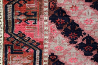 Baluch rug; study piece; 104 x 183 cm (3`5“ x 6`0“); between 1870 and 1900; diagonal shrub design known from Taimani or "Doktor-i-ghazi"; shrubs colour is in every second diagonal an ugly  ...
