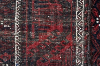 Baluch small carpet; around 1900; 126/9 x 211 cm (4`2” x 7`11”); natural colours with shining “Baluch-blue”, some abrashed areas and foldes with abrases like shown on the pictures; please ask for  ...