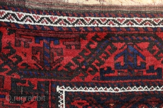 Baluch small carpet; around 1900; 126/9 x 211 cm (4`2” x 7`11”); natural colours with shining “Baluch-blue”, some abrashed areas and foldes with abrases like shown on the pictures; please ask for  ...