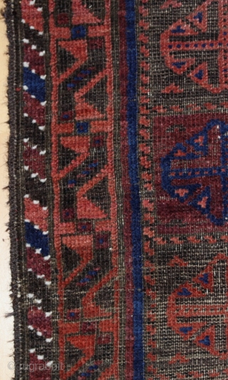 Baluch Main carpet; after 1900; 289 x 170 cm (9`9”x 5`7”) with 20cm (8“) flat woven Kelim on each end, original in top, 1cm (0.5”) reduced in bottom; 6 “tree of life”  ...