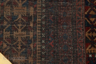 Baluch prayer rug; after 1875; 88 x 122 cm (2`11” x  4`0”); Dochtar-i-Ghazi because of its main border or Timuri because of its main field design?; for the first glance a  ...