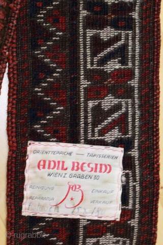 Baluch trapping; probably Timuri; around 1900; very good condition, very precisely knotted with a clear motive you find as main border in bags too,  lot of small details – see how  ...
