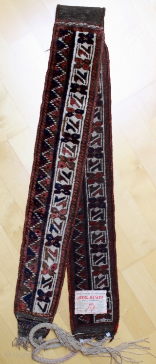 Baluch trapping; probably Timuri; around 1900; very good condition, very precisely knotted with a clear motive you find as main border in bags too,  lot of small details – see how  ...