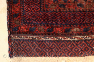 Baluch Timuri-Prayer; second half 19th.c.; 82 x 121 cm; beautiful wool and exceptional colours; apart from corroded black and terrible overused stripe crossing rug in middle an really good and special piece  ...