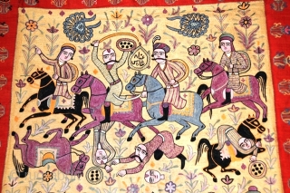 Persian Suzani Textile Art,
Weaving Silk on Cotton. 
Nader Shah & Shah Abbas Battlefield 
size 4.6x7.4 (54"x88")
                 