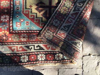 Antique Caucasian. Some wear, and ragged end, as shown. Cheerful, good colors. 3’X5’ US buyers only.                 