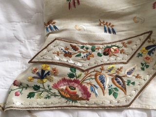 Silk waistcoat with silk hand embroidery, English, c.1770-1790 - a typical design fashionable at the period. In very good condition. The slight marks on the silk show more in the photographs than  ...