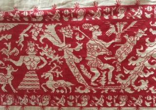 I am really not sure what this is and would be delighted with any suggestions. The panel comes from the Saxon area of Roumania and is embroidered on a thin rather open  ...