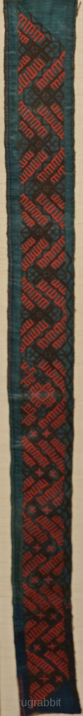 Turkmen Chirpy Embroided Collar, in rare green 115 x 10 cm, mounted on a cloth igo.licht@gmail.com                 