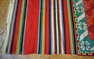 Unusual, antique Saltillo Serape. 3-7"  x 8-3". Circa 1875- 1900
(minor moth damage, some older conservation in the field and minor damage to one end finish)       