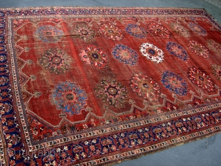 19th Century Afshar Main carpet. Size is 10-7" x 16-5". Obvoius issues but rare and highly decorative for the right client or candidate for wash and introduction to the LA market. Published  ...