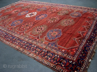 19th Century Afshar Main carpet. Size is 10-7" x 16-5". Obvoius issues but rare and highly decorative for the right client or candidate for wash and introduction to the LA market. Published  ...