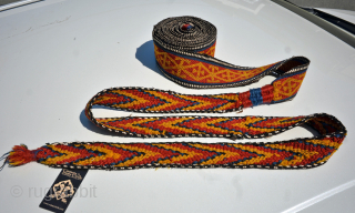 19th century Qashqai tent band. Has some damages due to pests. Great color 3"x 22'                  