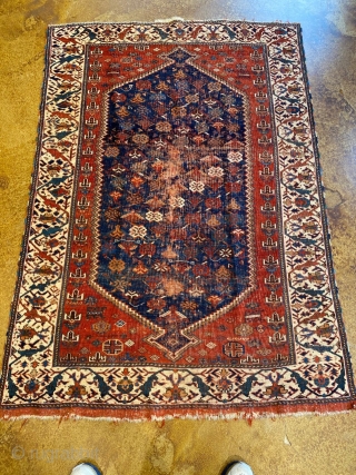 Compelling but distressed 19th century Afshar rug. 4-2" x 5-7"                       