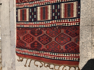 3'4'' x 10'7'' / 103cm x 325cm An antique Kurdish Kagizman kilim from North-eastern Anatolia woven over hundred years ago.             