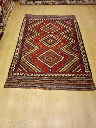 5'3'' x 8' / 160cm x 245cm
A lovely Qashqai kilim woven by the Qashqai nomads who are from south-west of Iran, in the first quarter of the 20th century.    