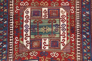 This is very colorful example of A type Georgian Karachoph from Late 19th C. It has lovely  abrashed green center.

The size: 5.5 x 7.2 ft (165 x 220cm)
    