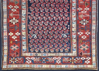 Shirvan Boteh with a splendid large border. Very fine knoted from Late 19th or Early 20Th C. It has very dry handle           