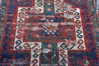Early Armenian Sewan from second quarter of 19th C. (1825-1850) with unusual pinwheel figures on the border. Very soft handle and seccade size.          
