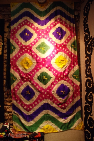 Uzbek tiedye 19th.century silk,size 115 x 210 cm                         