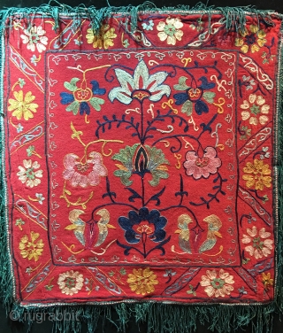 19.th.century Uzbek Lakai mirror bag.size,54x50 cm.silk embroidered on wool .                       