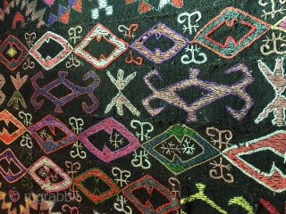 Early 20th.century wool on wool Uzbek   Kungrad embroidery.probably attached tent bands together.size,100x50 cm                  