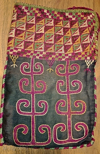 Turkmen,Chodor tribe little bag.late 19th century .silk embroidery on cotton.
size 25 x 15 cm                   