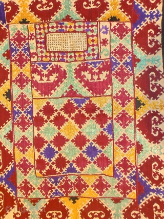 early 20th.century Tajik veil.size 76 x 60 cm.silk on linen.                       