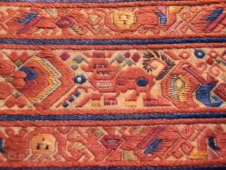 chinese belt 19th century silk embroidery.size 232 x7 cm                        
