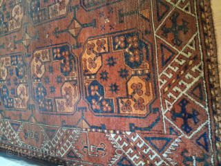 Real antique very oldish looking Ersari main carpet: 2m x260cm , wear but still ornaments visible. 
Very oldish secondary göl( sothebys statement about it). the borders are  oldish style as well,  ...