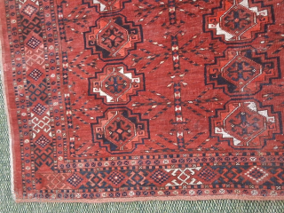 Turkoman Large Saryk chowal. good Quality, antique: 95 cm X 150 cm. Semilow pile and shortened one side... cloth like with good woll. white parts made of cotton. ...
