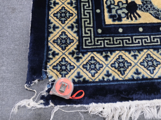 Antique Chinese rug with dragons in ivory and blue colors.
Size:273x187 cm
Please contact salaberina@gmail.com 
The stake quality is very good. There is a small area that needs repair. I can repair it if  ...