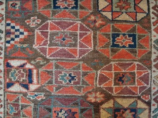 The colours are lovely in this mellow antique Kurdish village rug c1880.
Condition: good with even wear.  
Size: 217x137 cm (7' 1" x 4' 6")
I am closing down so the rug is  ...