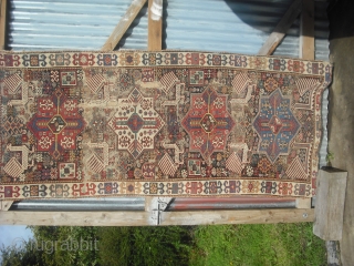 'Akstafa'long rug 91x41in.231x104cm.   Some good pile some wear some holes.                     