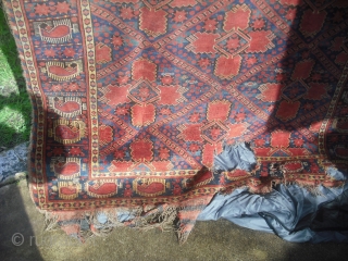   Ersari Beshir main carpet . Glowing natural red .Holes at bottom end.Kilim ends.                  