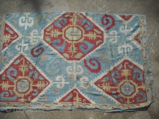 Early West Caspian silk embroidery . Large fragment . 34x54in. 86x137cm.                      