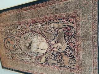 
19th.C Kerman, pictorial rug, Qajar period, in immaculate condition, Ghalicheh size (approx 210x140 cm). Collectable piece, superfine museum quality piece, quality; approx 500 asymmetrical knots per sq/ inch. 82”x55”
    