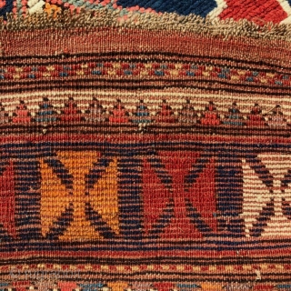 Charming, powerful Karabagh rug, a fireworks of joy, 218x128cm. Full pile, all endings original, gently washed. Some small holes, easy to repair.           