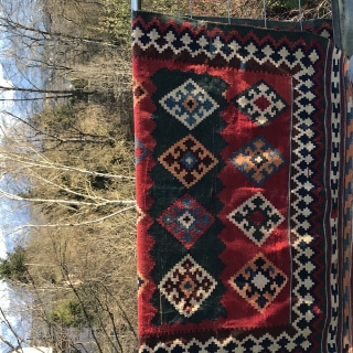 Antique Qashqai kilim, 215x142cm, around 1900.                           