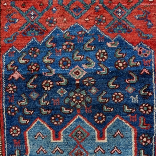 Exceptional, antique Kurdish Kolyai rug, 240x132cm. Dated 1907, showing the inscribtion Ajan which means gift of god. May be the rug has been made for the birth of a child.
Full pile, glowing  ...