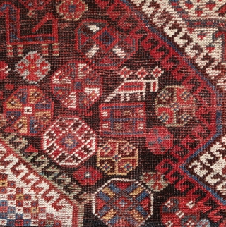 Antique Khamseh rug, 236x152, natural colours, even low pile, condition as to be seen, carefully washed, ready to share his soul with you.          