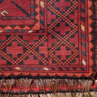 Antique Ersari rug, 284x234cm, glowing, saturated colours, with beautifully drawn and unusually simple secondary gols. Lots of lazy lines, goat hair warps. Condition as to be seen, mostly good pile, some areas  ...