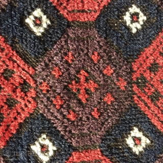 Antique Baluch, 142x84cm, warm coral red and plenty aubergine, selvedges are made with goat hair . Gently washed. Please contact me here : christinawiese.ceramic@gmail.com         