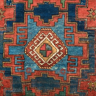 Antique Caucasian rug, 186x118cm, all good colours including a beautiful forget-me-not blue. Good condition, gently washed. Please contact here: christinawiese.ceramics@gmail.com             